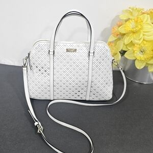 Kate Spade White Satchel with Geometric Perforation